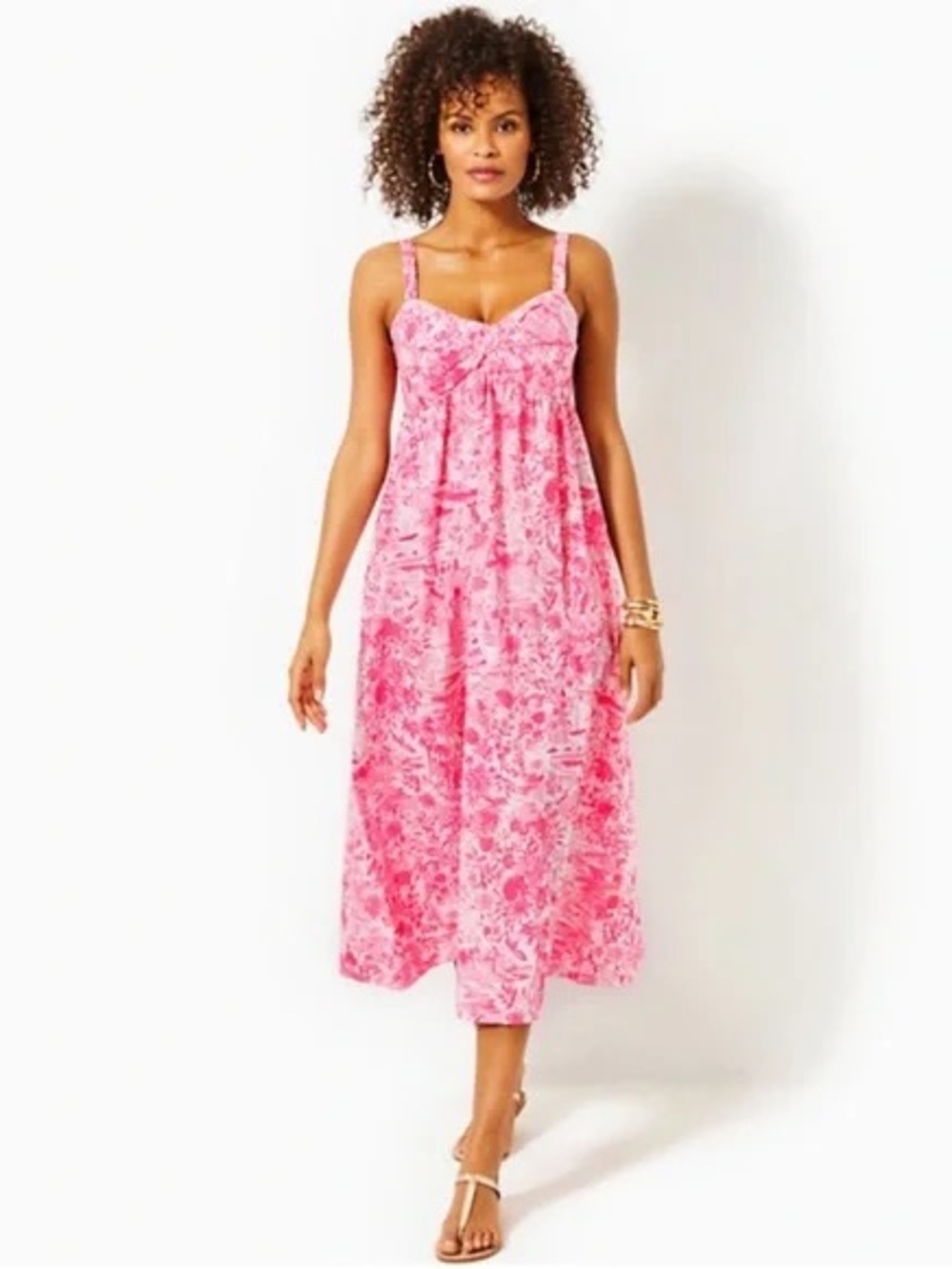Lilly Pulitzer Azora Cotton Midi Dress Pink Seaside
